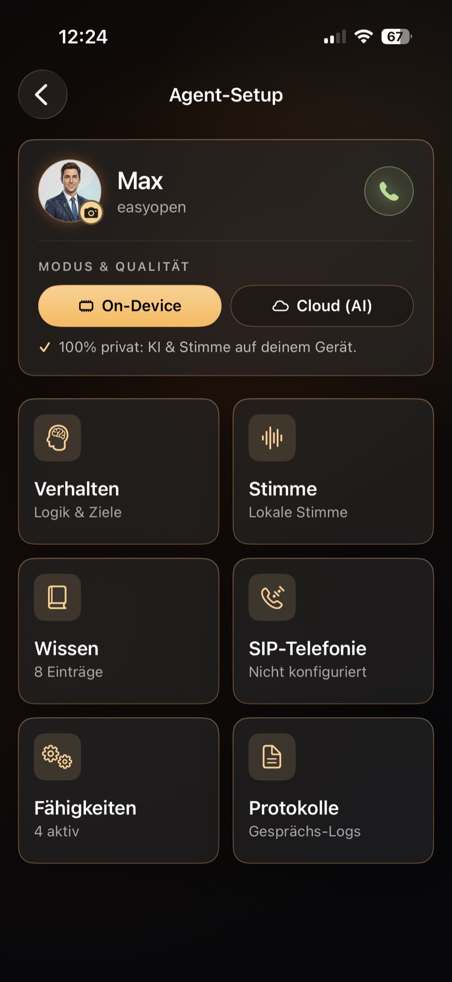 Agenten-Setup im dunklen Modus